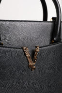 Black Large Leather Top Handle Shoulder Crossbody Bag Versace
