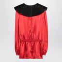 Blusa de seda roja Valentino con cuello negro