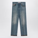 Valentino Washed blue jeans with floral fabric trims