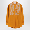 Camisa amarilla ocre de Valentino con cuentas y encaje