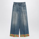 Valentino Blue washed jeans with jacquard bottoms
