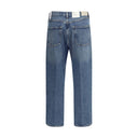 Calça Jeans de Algodão Azul Claro Cintura Alta