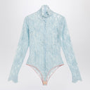 Valentino Light blue-grey floral lace bodysuit