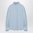 Рубашка Valentino из светло-голубого льна с оборками