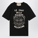 Valentino schwarzes T-Shirt mit Le Chat de la Maison Druck
