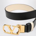 Cinto Valentino Garavani Reversível com Logo VSignature em preto/branco manteiga