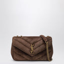 Bolsa Small LouLou da Saint Laurent em camurça matelassê marrom