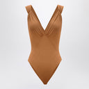 Saint Laurent Brown silk-blend crossover bodysuit