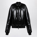 Balenciaga Black leather ostrich-effect bomber jacket