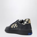 Burberry Indigo blaue Leder- und Karo-Sneaker Terrace