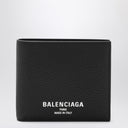 Carteira preta Balenciaga bi-fold para crédito em couro martelado