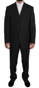 Elegant Black Striped Wool Suit Z ZEGNA