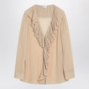 Blusa beige con volantes de seda Saint Laurent