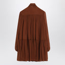Vestido lavallière de seda cor ferrugem Saint Laurent