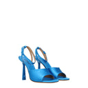 Sandali con tacco a spillo in raso blu