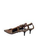 Beige Stoff Pumps mit mittelhohem Absatz