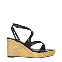 Black Leather Wedge Sandals