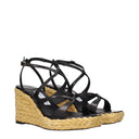 Black Leather Wedge Sandals