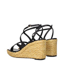 Black Leather Wedge Sandals