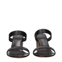 Black Leather Stiletto Heel Sandals