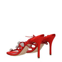 Sandales à talons aiguilles en satin rouge