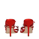 Sandales à talons aiguilles en satin rouge
