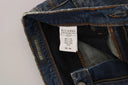 Jeans casual in denim blu lavato a gamba dritta svasata