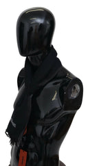 Black Striped Wool Unisex Neck Wrap Fringes Logo Scarf