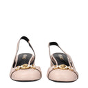 Pink Leather Mid Heel Pumps