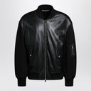 Cazadora bomber negra de cuero Givenchy con mangas de lana