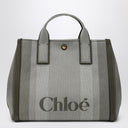 Chloé Carry tote bag in dark green striped canvas