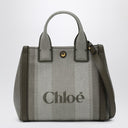Chloé Carry Small tote bag in dark green striped canvas