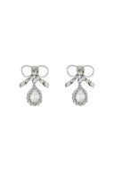Alessandra Rich bow earrings with crystal pendant in silver-plated brass