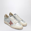 Tênis Golden Goose Ballstar prata/vermelho/onça