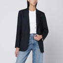 Blazer Golden Goose azul com risca de giz, abotoamento simples, em lã