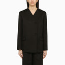 LouLou De Saison Black double-breasted jacket in cotton and linen