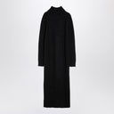 Vestido longo preto de gola alta em alpaca Jil Sander