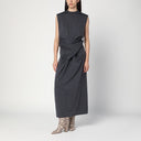 Vestido cinza Jil Sander em lã com detalhe cruzado