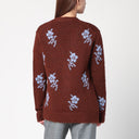 Jil Sander braune Strickjacke mit floralem Einsatz