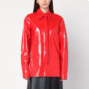 Jil Sander glänzendes Leinenhemd mit roter Krawatte
