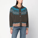 Cardigan Alanui verde oliva con motivo Fair Isle