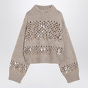 Brunello Cucinelli Brown openwork sweater with sequins