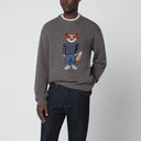 Maison Kitsuné grauer Mélange-Pullover mit Dressed Fox Intarsia