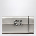 Bolsa clutch de cetim cinza pérola ROGER VIVIER com fivela