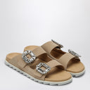 ROGER VIVIER Beige Wildleder Slidy Viv' Mule