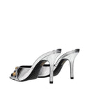 Gray Leather Stiletto Heel Sandals