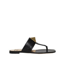 Black Calfskin Flat Sandals