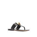 Black Leather Flat Sandals
