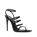 Black Silk Stiletto Heel Sandals