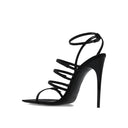 Black Silk Stiletto Heel Sandals